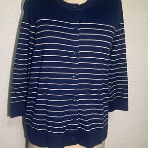 Eddie Bauer Navy Blue Striped Women's Sweater cardigan size large